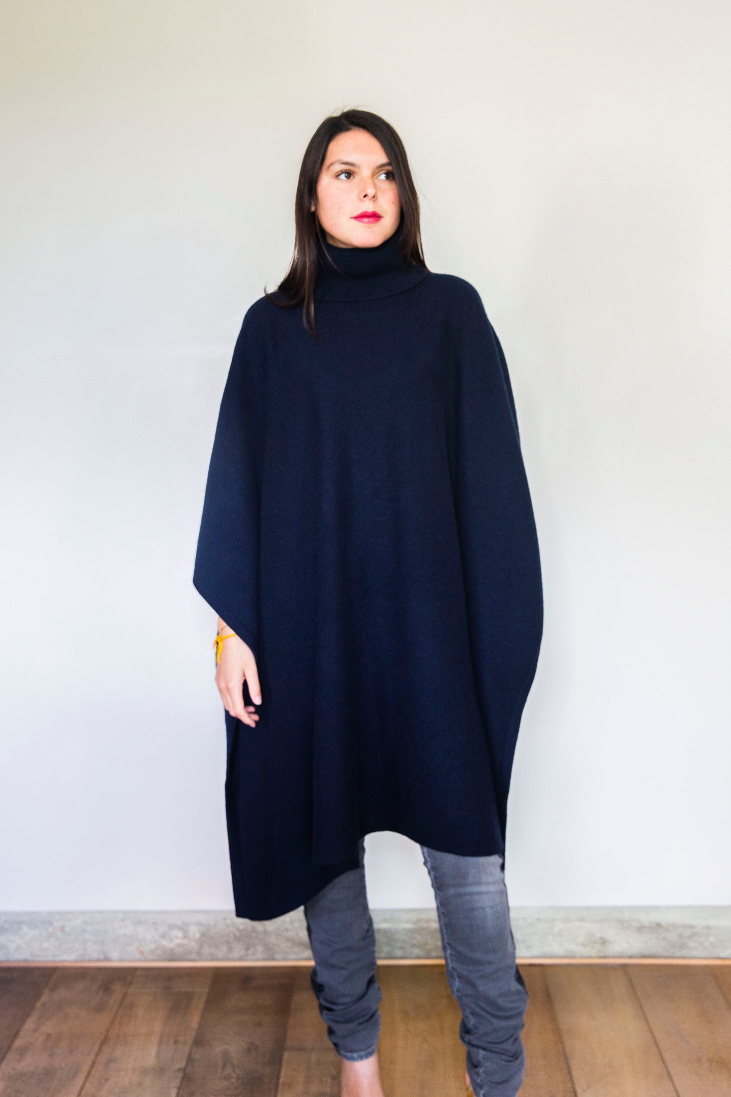 Poncho Julie Long Bleu marine