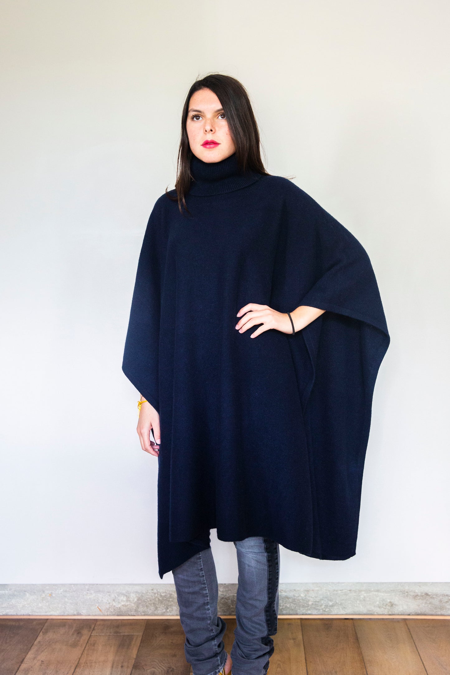 Poncho Julie Long Bleu marine