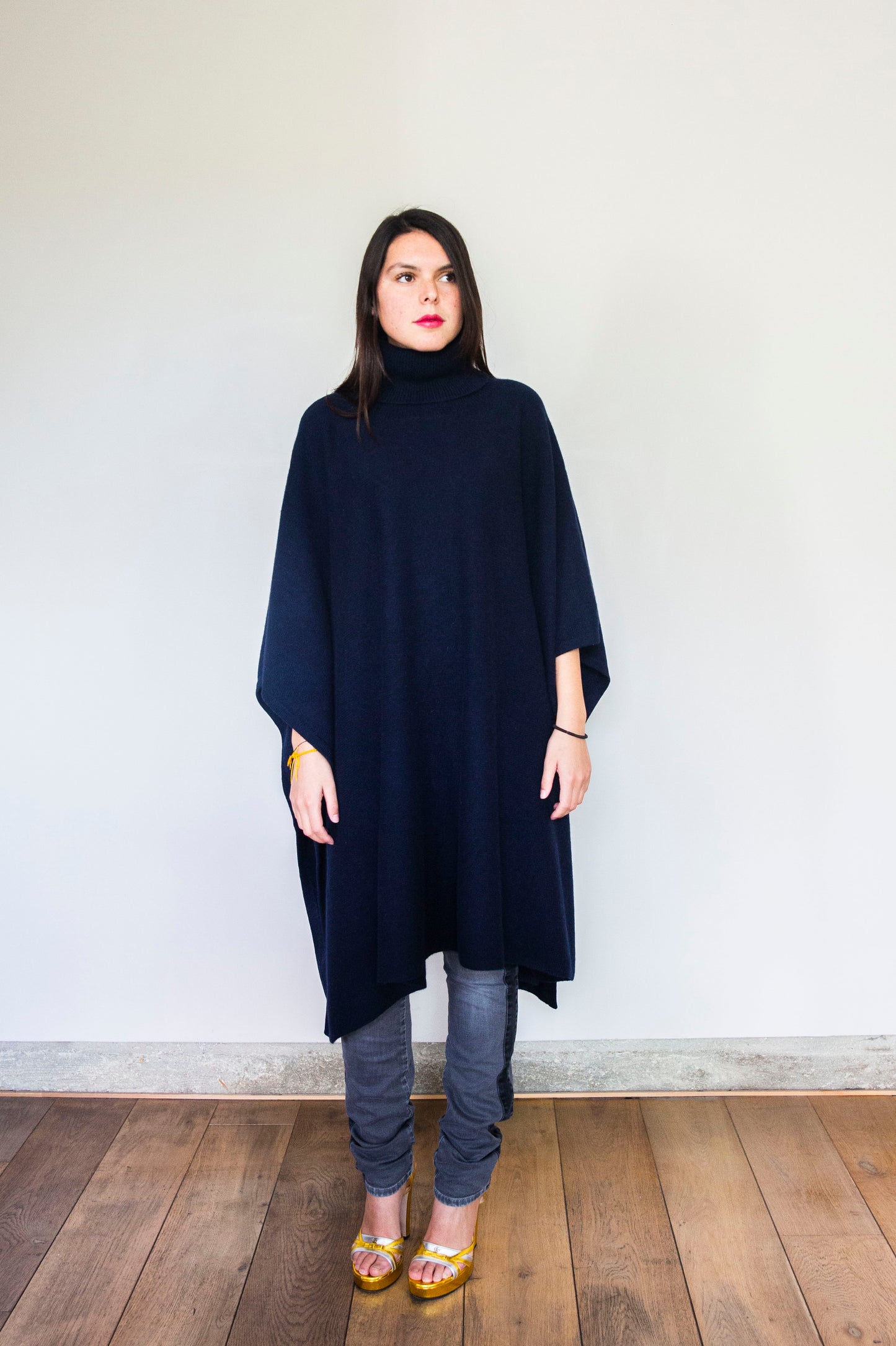 Poncho Julie Long Bleu marine