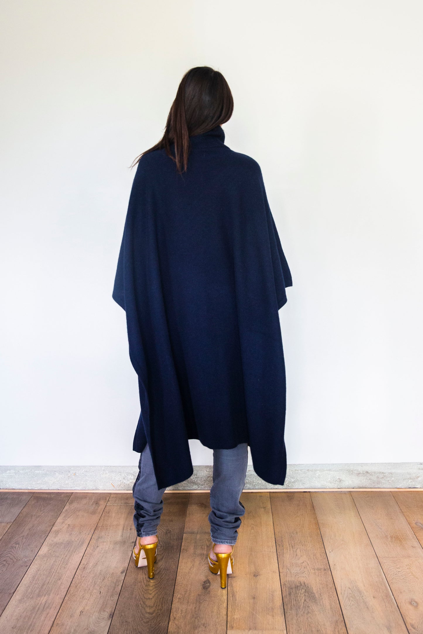 Poncho Julie Long Bleu marine